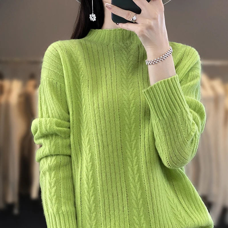 Damen Kaschmirähnlicher Feinstrick-Mockneckpullover mit Ajour‑Zopfmuster und lässiger Oversize‑Passform Drune