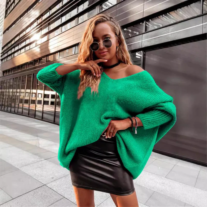Damen Oversized Pullover mit weitem Ausschnitt Drune
