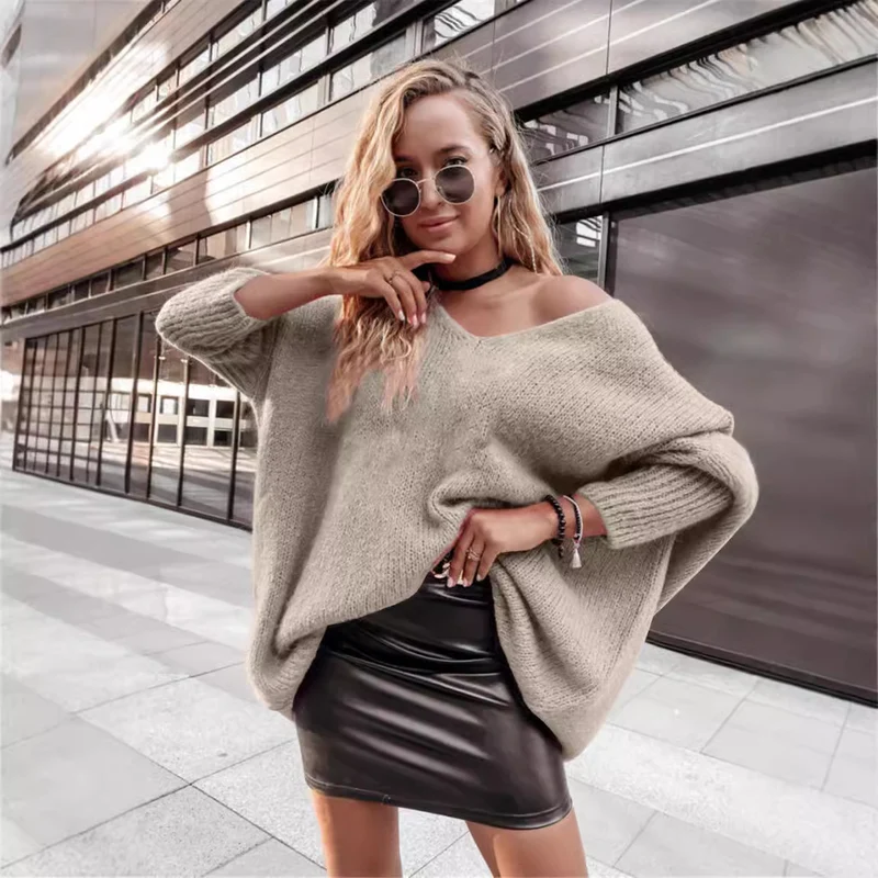 Damen Oversized Pullover mit weitem Ausschnitt Drune