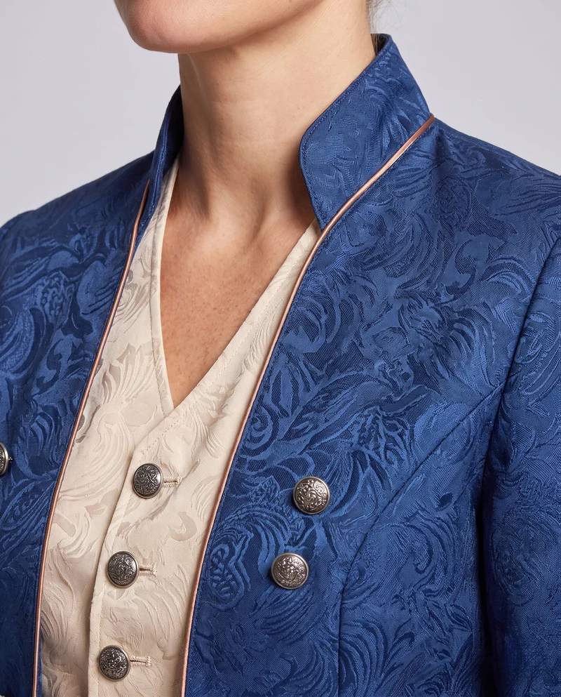 Damen historisches Frackkleid mit eleganten Verzierungen und passendem Fliegenband Drune