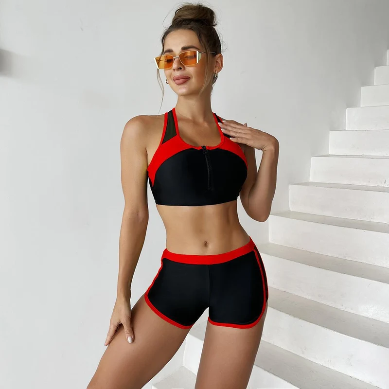 Damen Sportbadeanzug mit Kurzer Hose und Praktischem Reißverschluss Drune