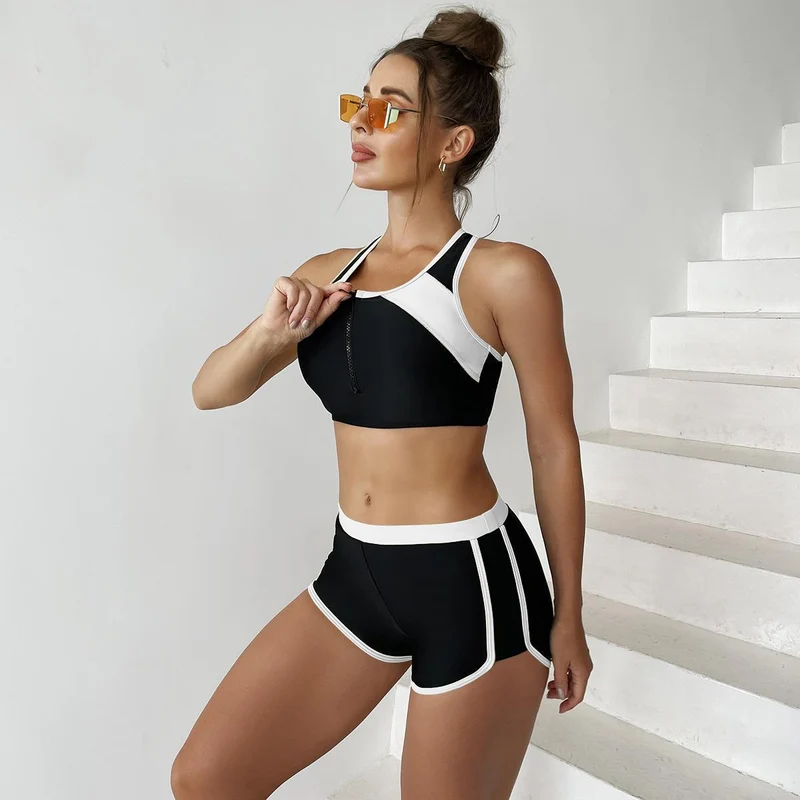 Damen Sportbadeanzug mit Kurzer Hose und Praktischem Reißverschluss Drune