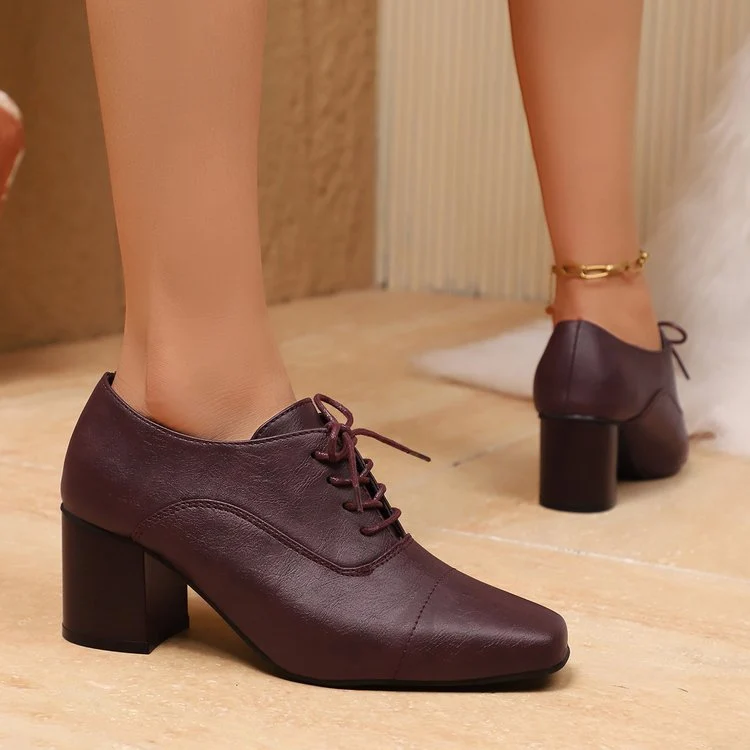 Damen Elegante Schnürpumps mit quadratischer Spitze und mittelhohem Blockabsatz Drune