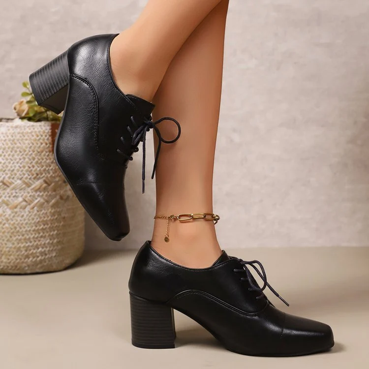 Damen Elegante Schnürpumps mit quadratischer Spitze und mittelhohem Blockabsatz Drune