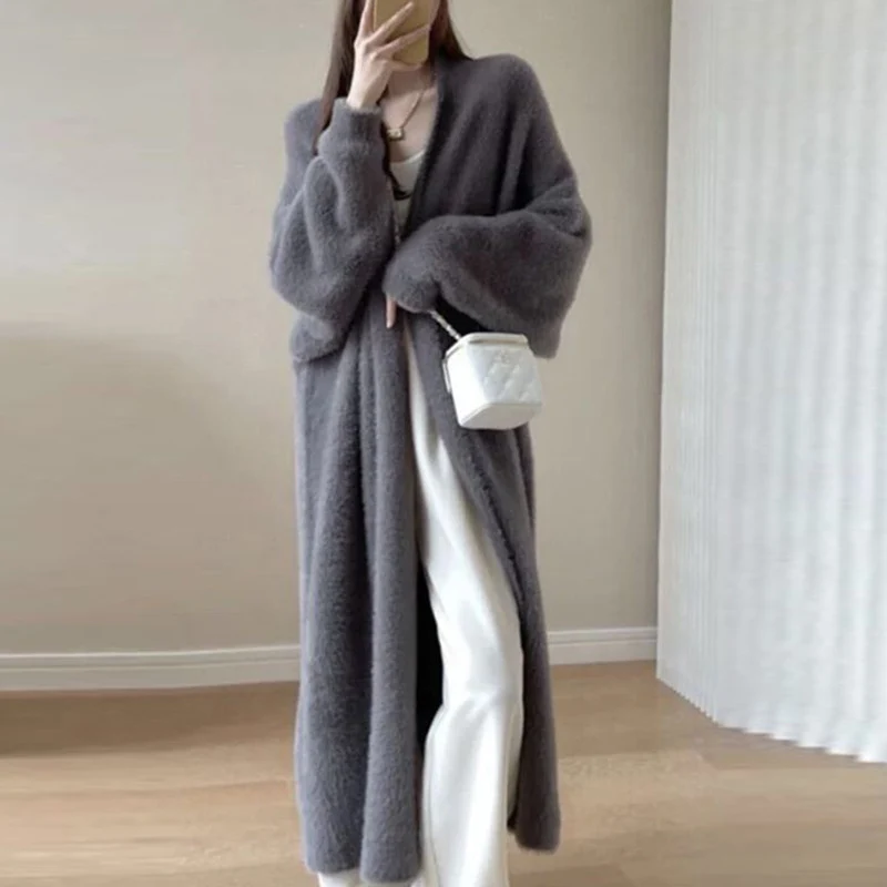 Damen Langer Übergroßer Maxi-Strickcardigan mit offener Front Drune