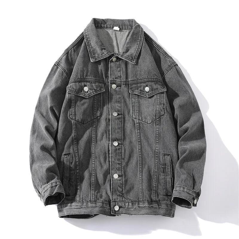 Herren Oversize Jeansjacke aus Stonewashed Denim mit Druckknopfleiste und Brusttaschen Drune