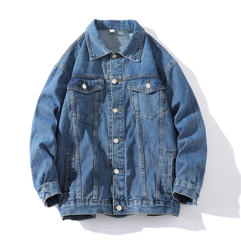 Herren Oversize Jeansjacke aus Stonewashed Denim mit Druckknopfleiste und Brusttaschen Drune