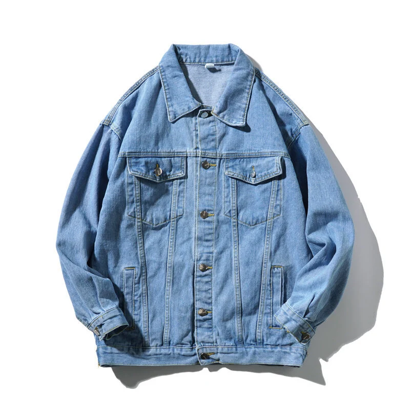 Herren Oversize Jeansjacke aus Stonewashed Denim mit Druckknopfleiste und Brusttaschen Drune