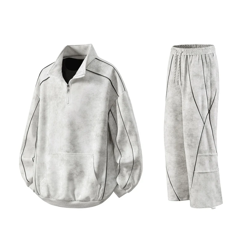 Herren Oversize-Halbzip-Sweatshirt mit Kängurutasche, kontrastpaspel und Ballonärmeln Drune