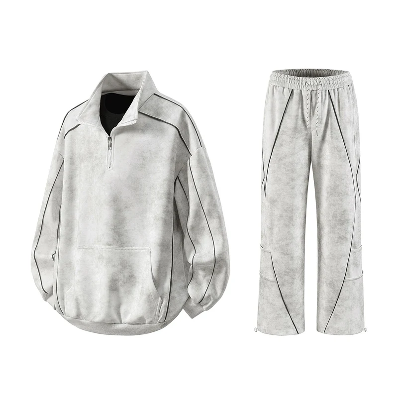 Herren Oversize-Halbzip-Sweatshirt mit Kängurutasche, kontrastpaspel und Ballonärmeln Drune