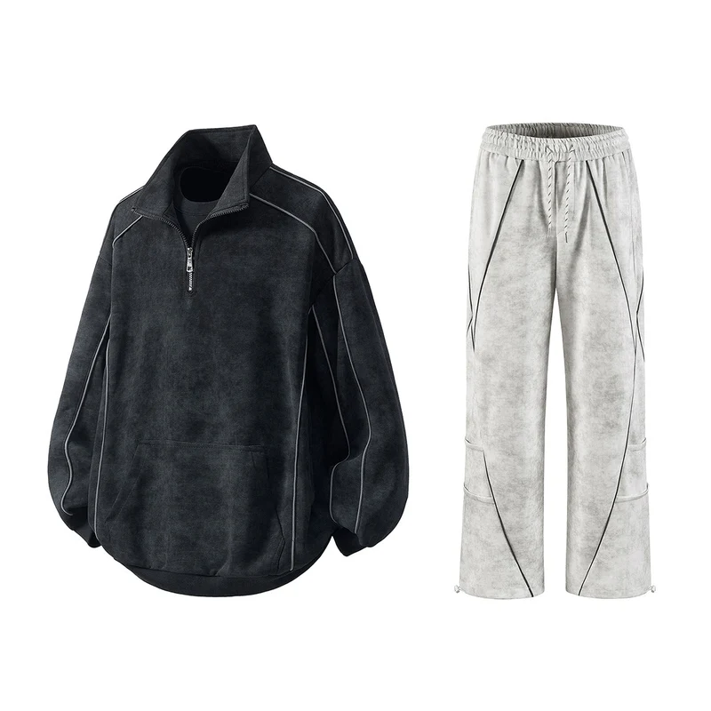 Herren Oversize-Halbzip-Sweatshirt mit Kängurutasche, kontrastpaspel und Ballonärmeln Drune