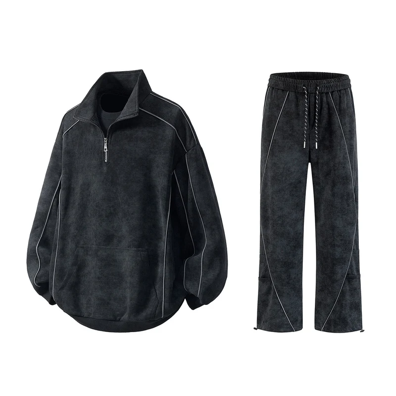 Herren Oversize-Halbzip-Sweatshirt mit Kängurutasche, kontrastpaspel und Ballonärmeln Drune
