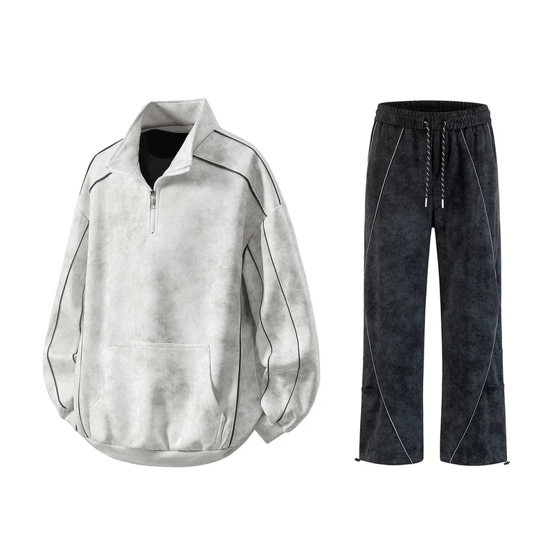 Herren Oversize-Halbzip-Sweatshirt mit Kängurutasche, kontrastpaspel und Ballonärmeln Drune