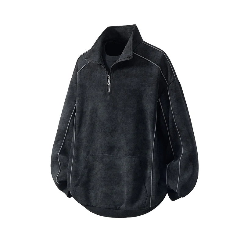 Herren Oversize-Halbzip-Sweatshirt mit Kängurutasche, kontrastpaspel und Ballonärmeln Drune