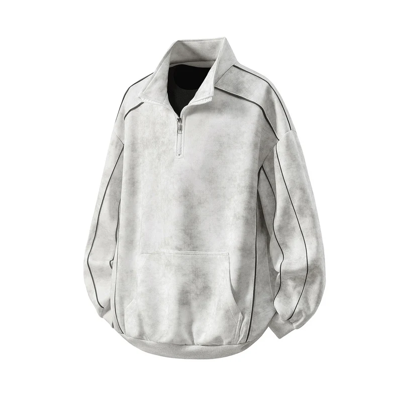 Herren Oversize-Halbzip-Sweatshirt mit Kängurutasche, kontrastpaspel und Ballonärmeln Drune