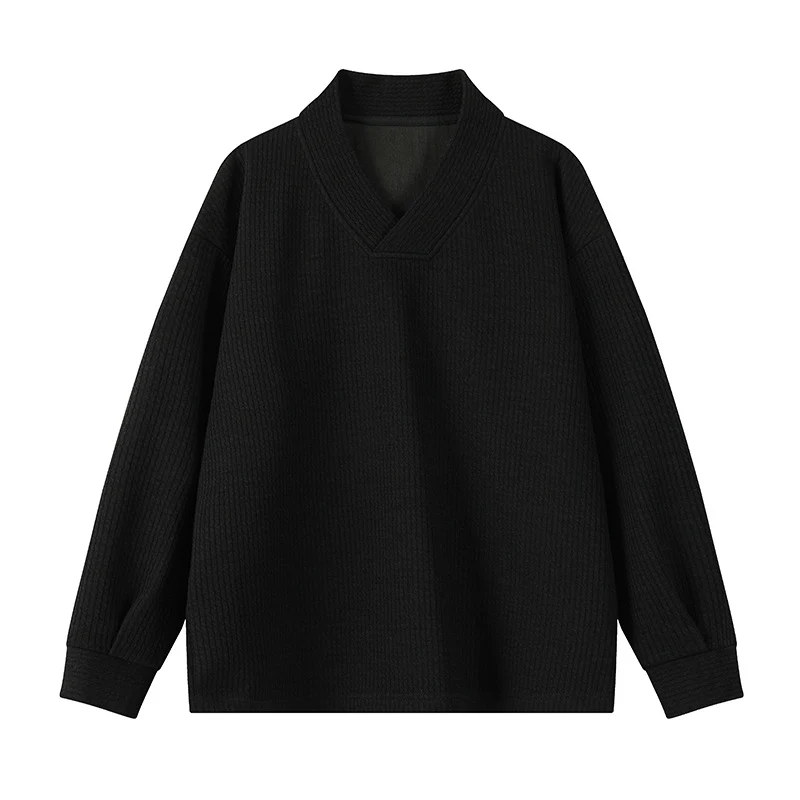Herren Oversize-Feinstrickpullover mit tiefem V-Ausschnitt und Rippenstruktur Drune