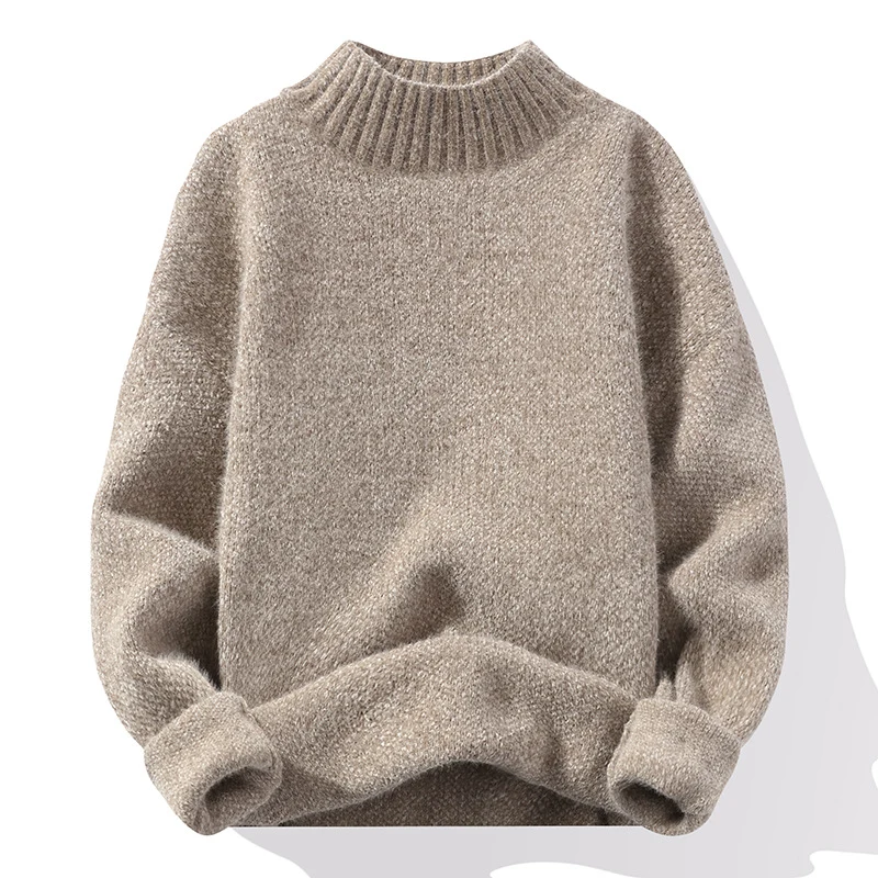 Herren Oversize-Feinstrickpullover mit hohem geripptem Kragen und melierter Struktur Drune