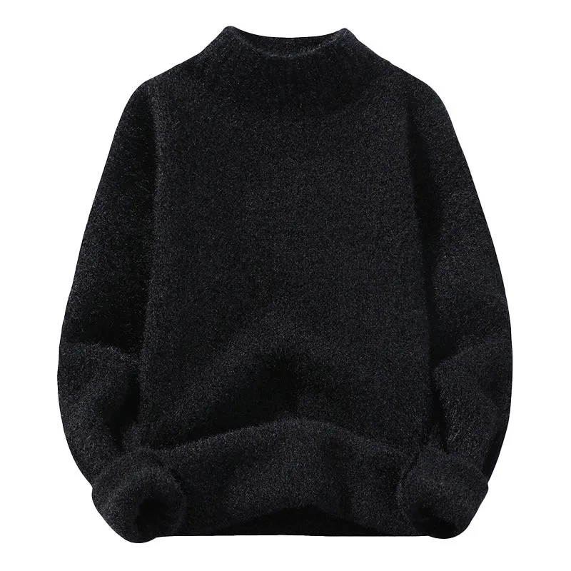 Herren Oversize-Feinstrickpullover mit hohem geripptem Kragen und melierter Struktur Drune