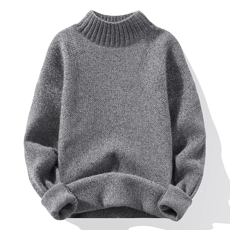 Herren Oversize-Feinstrickpullover mit hohem geripptem Kragen und melierter Struktur Drune