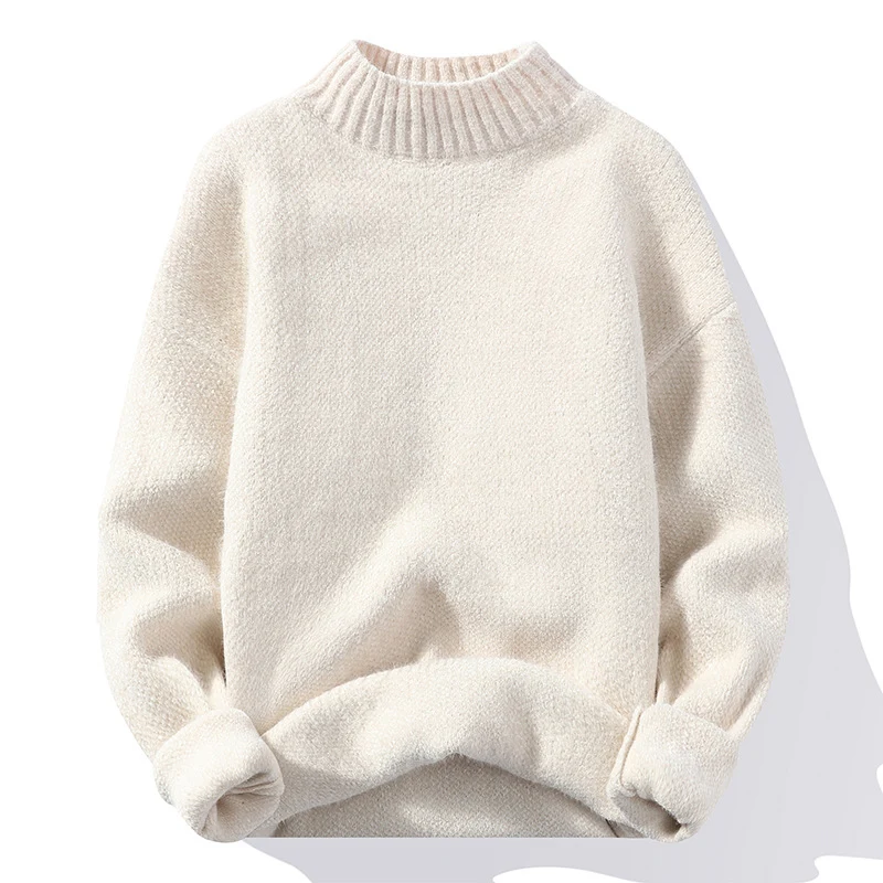 Herren Oversize-Feinstrickpullover mit hohem geripptem Kragen und melierter Struktur Drune