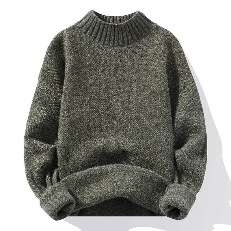 Herren Oversize-Feinstrickpullover mit hohem geripptem Kragen und melierter Struktur Drune
