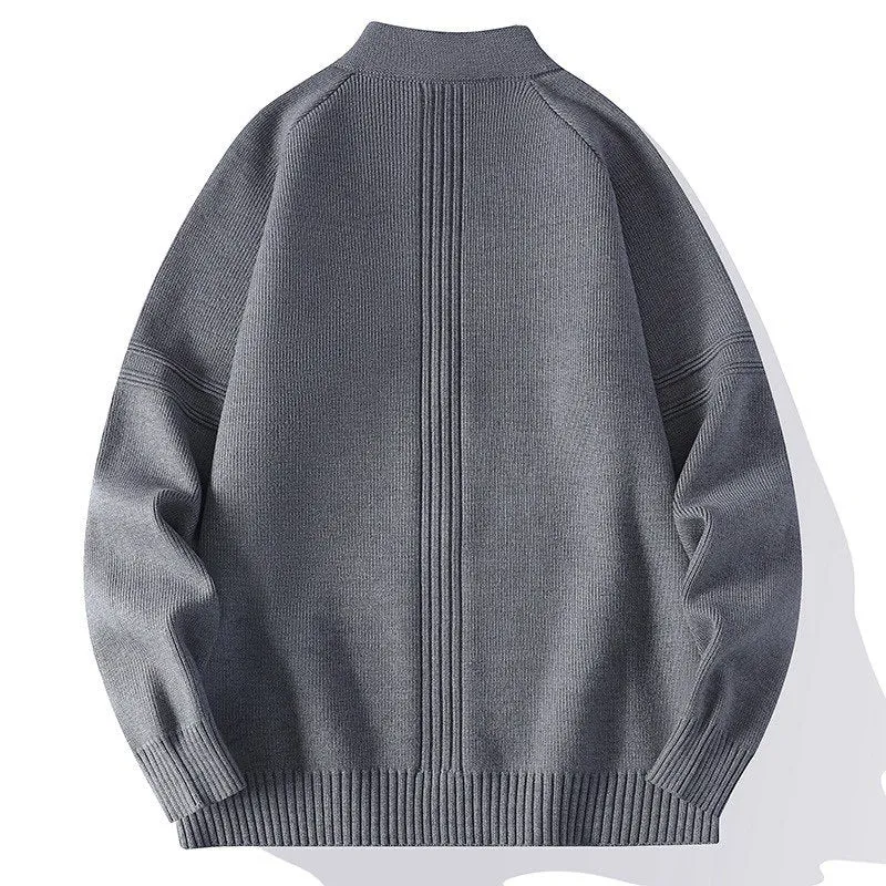 Herren Oversize Feinstrick-Zipjacke mit Stehkragen, Raglanärmeln und gerippten Abschlüssen Drune