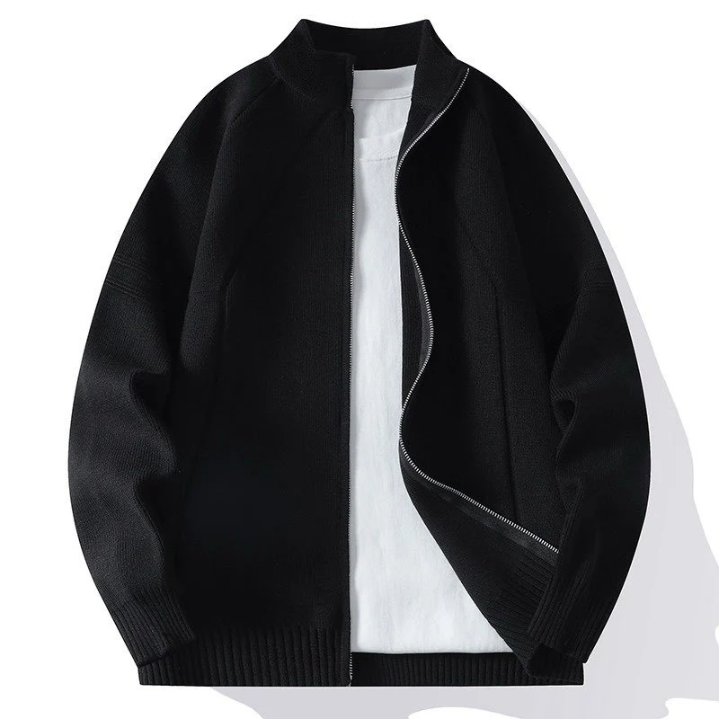 Herren Oversize Feinstrick-Zipjacke mit Stehkragen, Raglanärmeln und gerippten Abschlüssen Drune