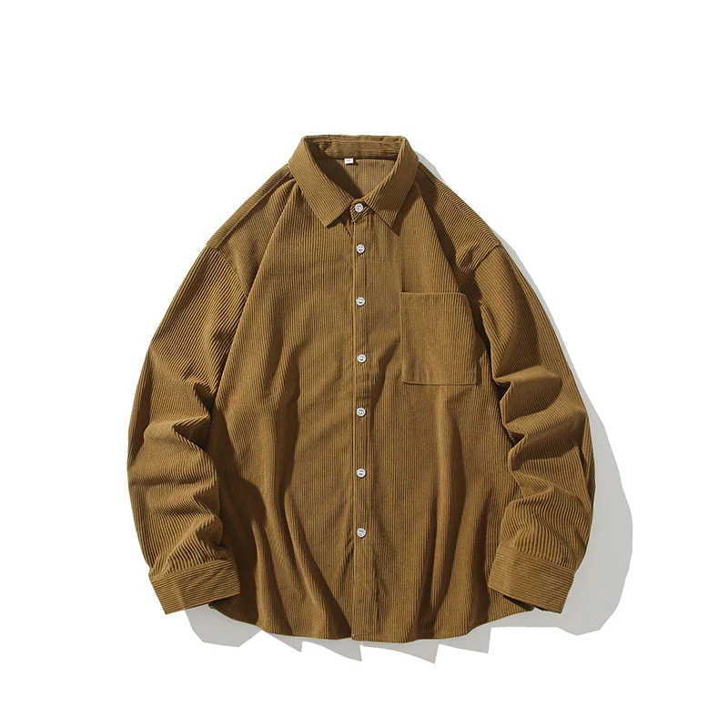 Herren Oversize-Feincord-Hemdjacke mit Brusttasche und Relaxed-Schnitt Drune