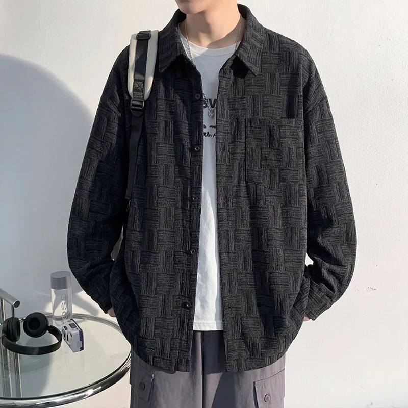 Herren Overshirt-Jacke aus strukturierter Baumwollmischung mit Karomuster-Relief Drune