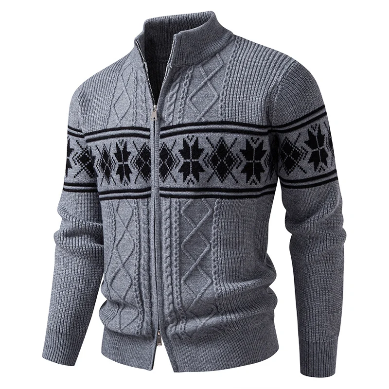 Herren Norwegermuster-Strickjacke mit Stehkragen und Reißverschluss Drune