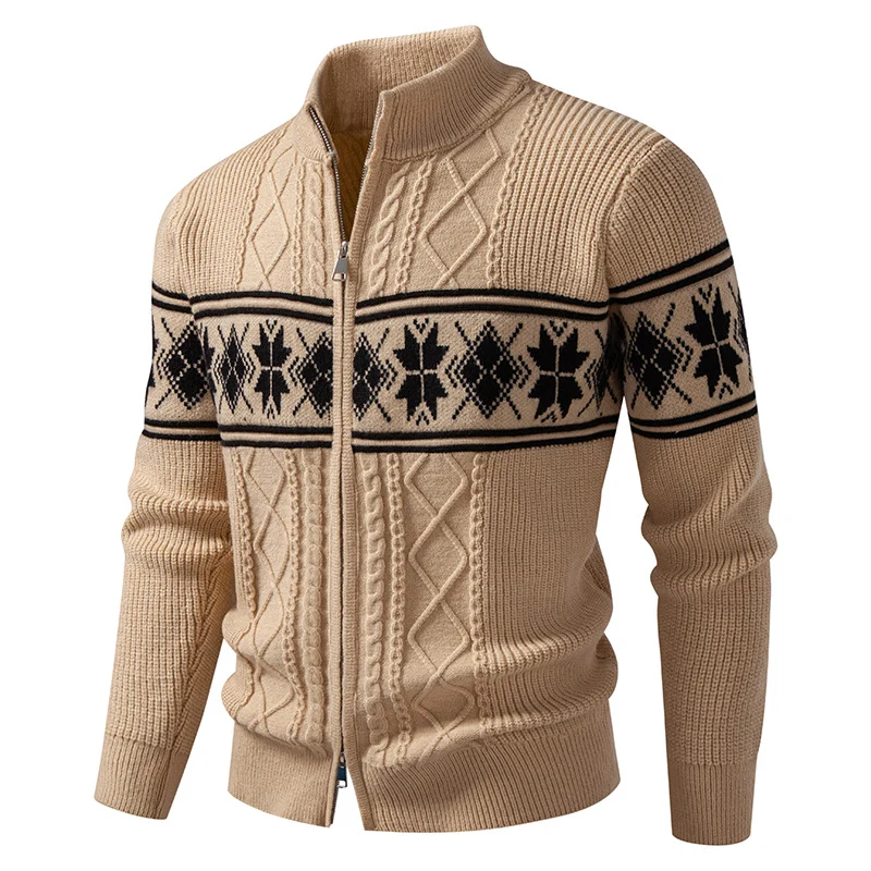 Herren Norwegermuster-Strickjacke mit Stehkragen und Reißverschluss Drune