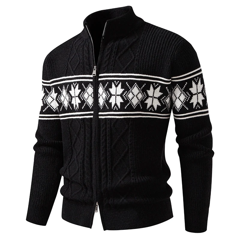 Herren Norwegermuster-Strickjacke mit Stehkragen und Reißverschluss Drune