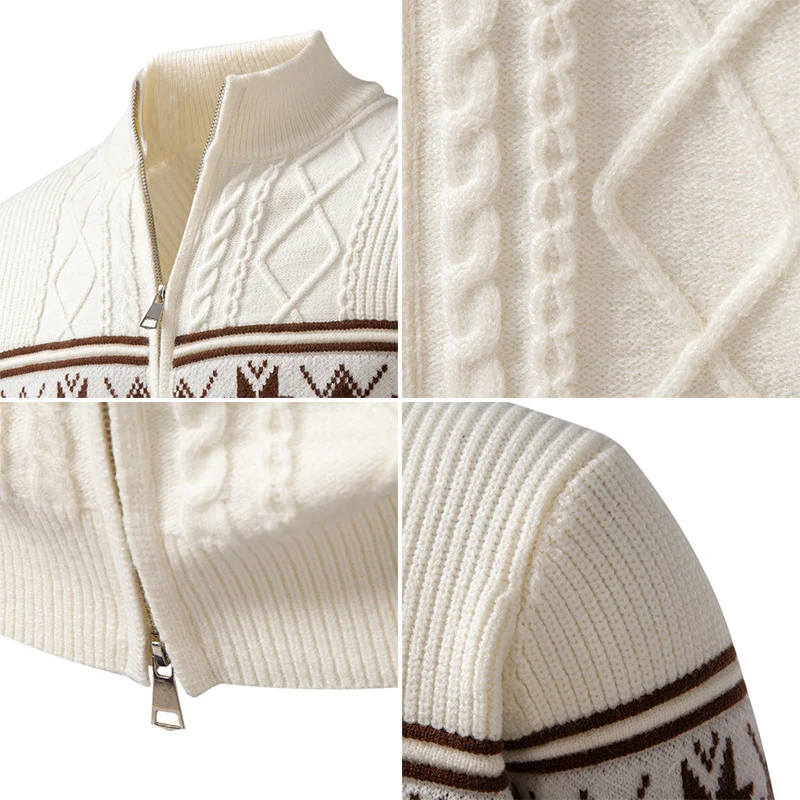 Herren Norwegermuster-Strickjacke mit Stehkragen und Reißverschluss Drune