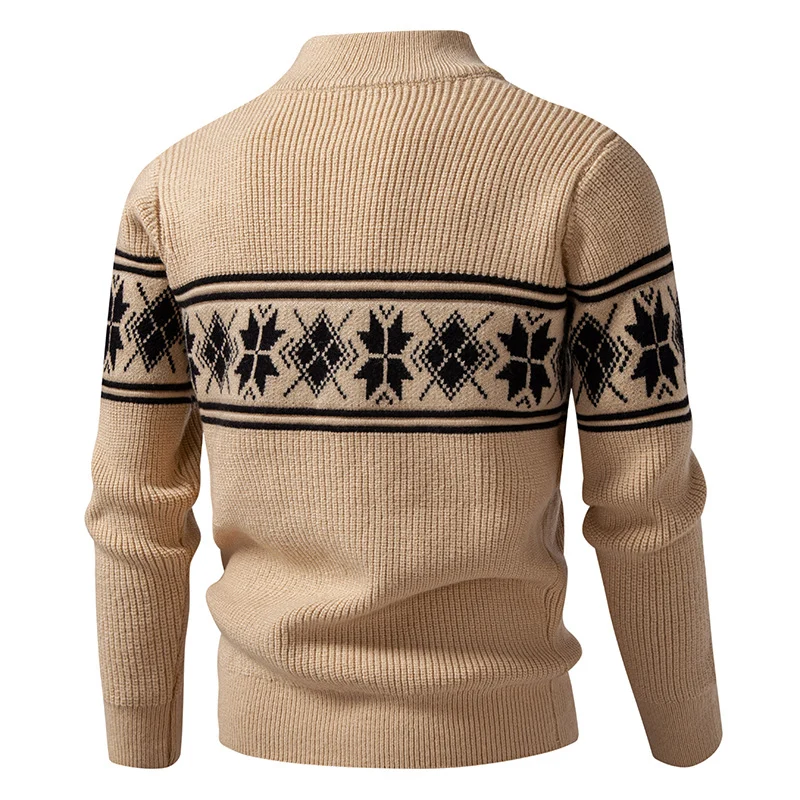 Herren Norwegermuster-Strickjacke mit Stehkragen und Reißverschluss Drune