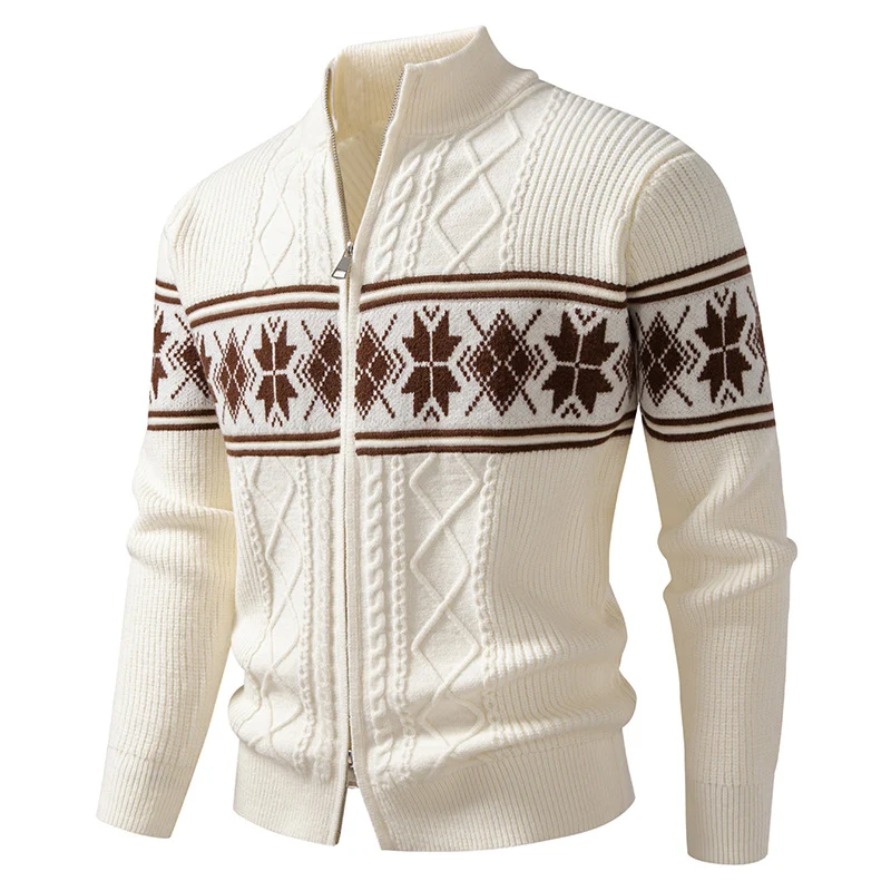 Herren Norwegermuster-Strickjacke mit Stehkragen und Reißverschluss Drune