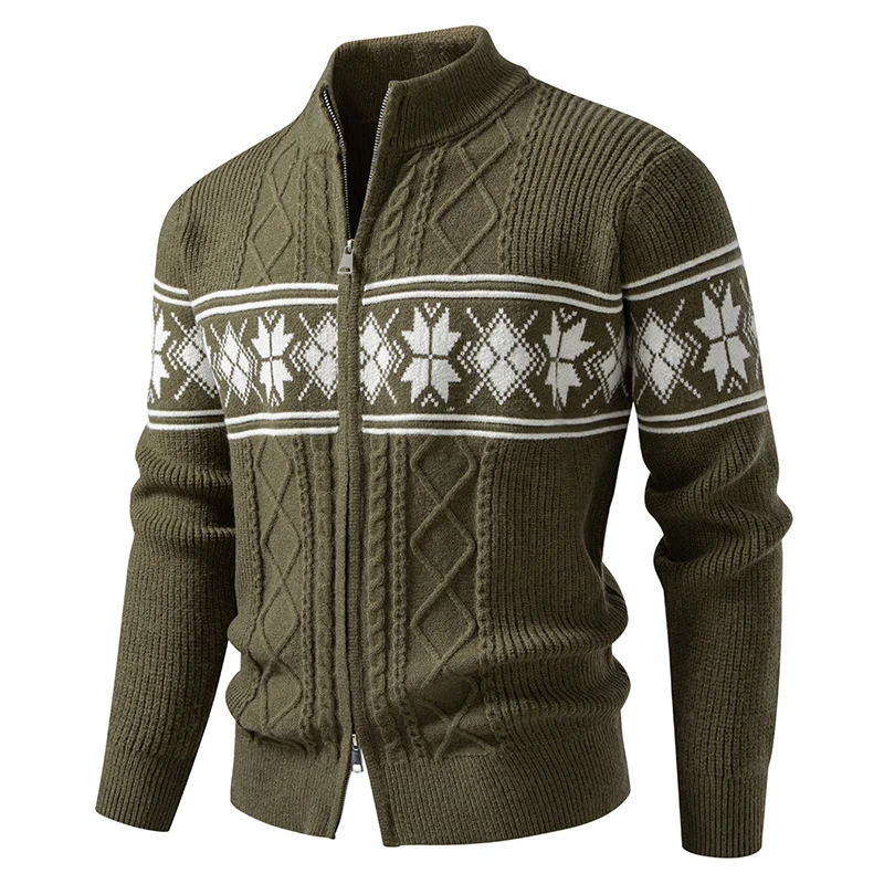 Herren Norwegermuster-Strickjacke mit Stehkragen und Reißverschluss Drune