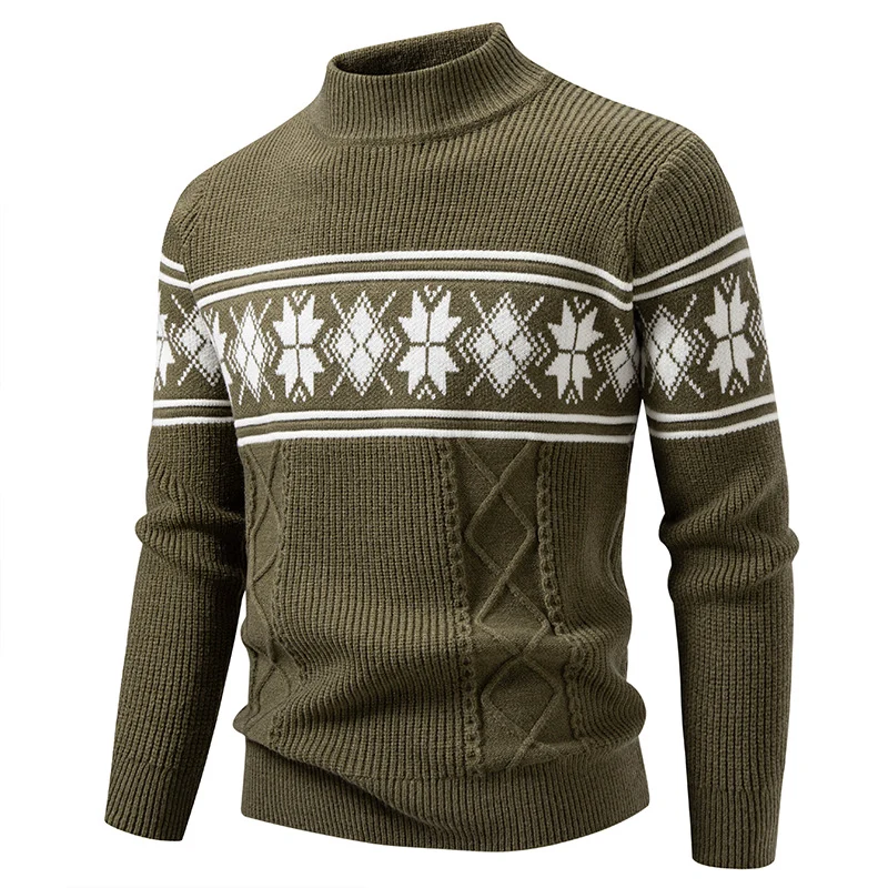 Herren Norwegermuster-Rollkragenpullover aus Feinstrick mit Zopfmuster-Details Drune