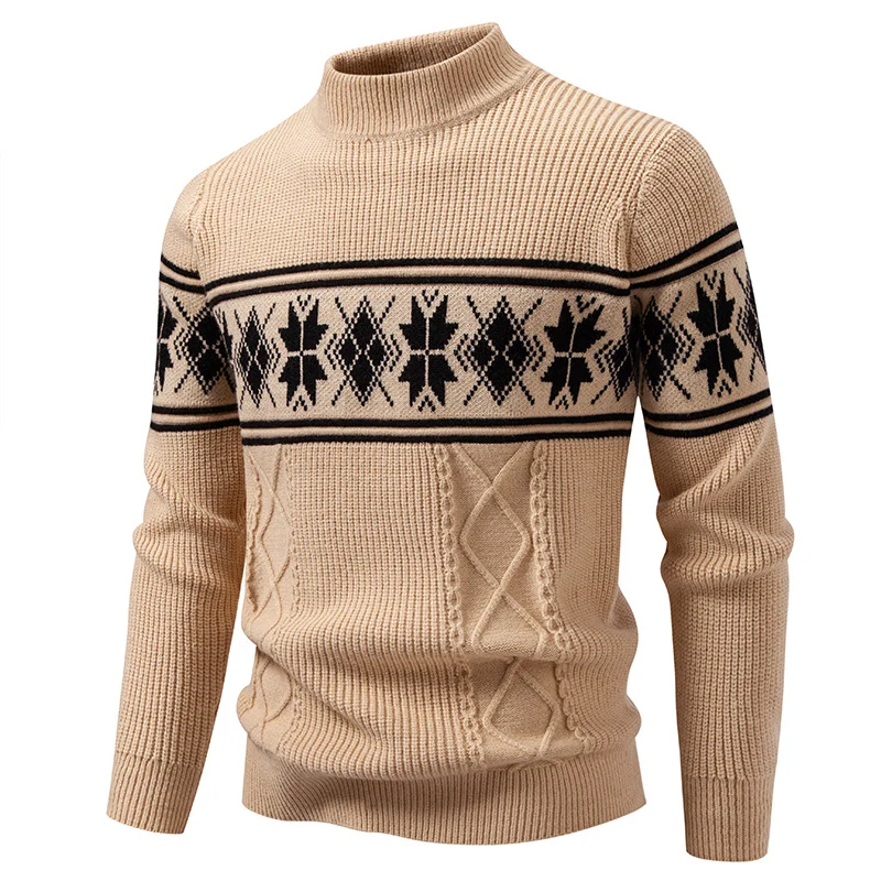 Herren Norwegermuster-Rollkragenpullover aus Feinstrick mit Zopfmuster-Details Drune