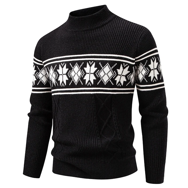 Herren Norwegermuster-Rollkragenpullover aus Feinstrick mit Zopfmuster-Details Drune