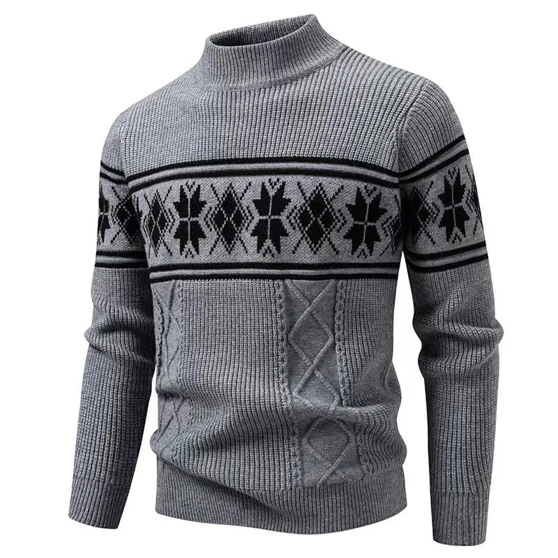 Herren Norwegermuster-Rollkragenpullover aus Feinstrick mit Zopfmuster-Details Drune