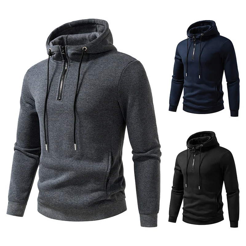 Herren Modernes sportlich-elegantes Kapuzen-Sweatshirt mit Fronthalbzip und Kordelzug Drune