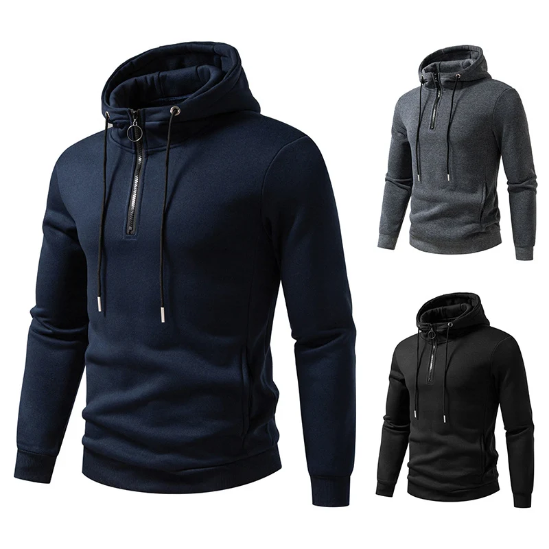 Herren Modernes sportlich-elegantes Kapuzen-Sweatshirt mit Fronthalbzip und Kordelzug Drune