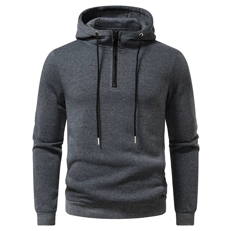 Herren Modernes sportlich-elegantes Kapuzen-Sweatshirt mit Fronthalbzip und Kordelzug Drune