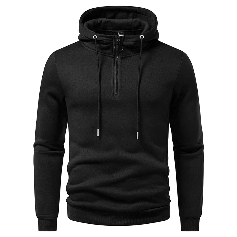 Herren Modernes sportlich-elegantes Kapuzen-Sweatshirt mit Fronthalbzip und Kordelzug Drune