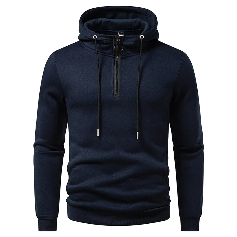 Herren Modernes sportlich-elegantes Kapuzen-Sweatshirt mit Fronthalbzip und Kordelzug Drune