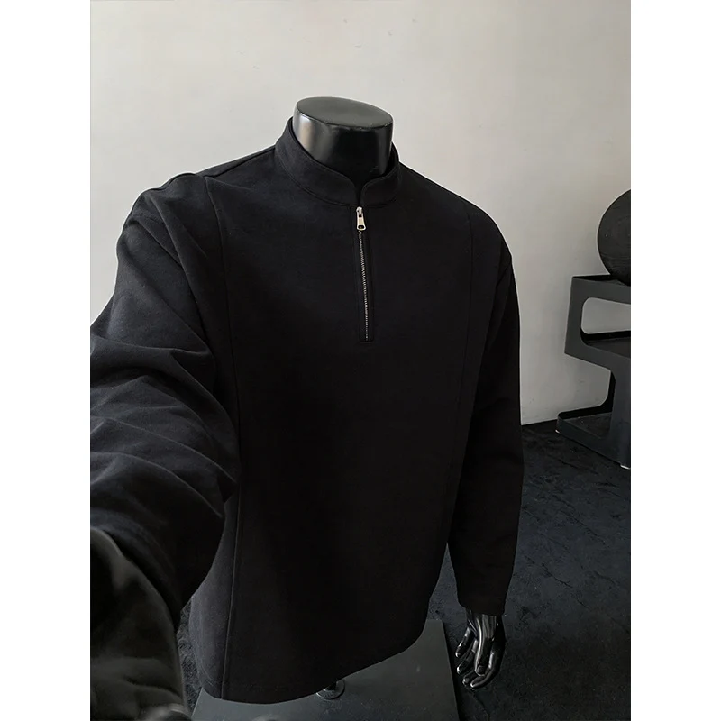 Herren Modernes Halbzip-Sweatshirt mit kurzem Reißverschluss und cleanem Minimaldesign Drune
