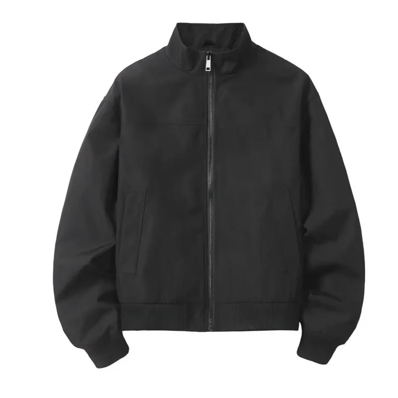 Herren Minimalistische Utility-Zipjacke im Bomberstil mit hohem Kragen und verdeckten Eingriffstaschen Drune