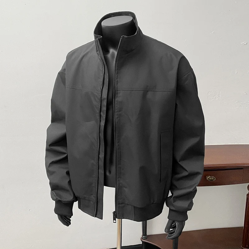Herren Minimalistische Bomberjacke mit hohem Stehkragen und Zwei-Wege-Reißverschluss Drune