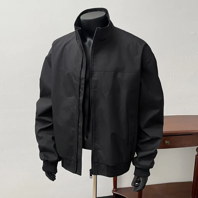 Herren Minimalistische Bomberjacke mit hohem Stehkragen und Zwei-Wege-Reißverschluss Drune