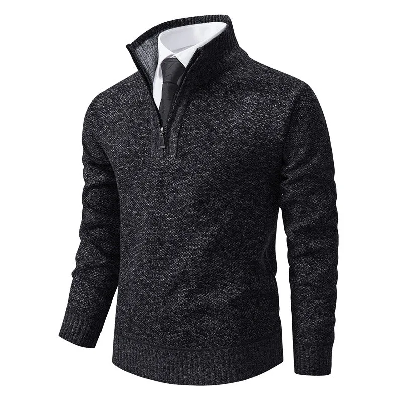 Herren Melierter Halbzip-Mockneck-Pullover aus dichtem Feinstrick mit gerippten Bündchen Drune